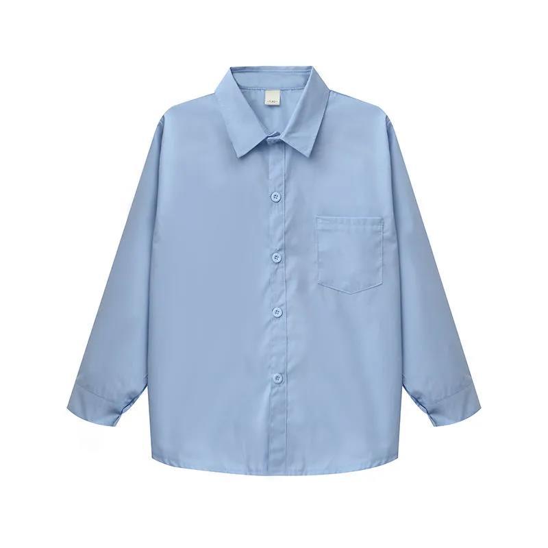 Boys' Blue Shirt Long Sleeve Children's Shirt Tie Elementary School Uniform Commute Versatile Girls' Clothes Blue