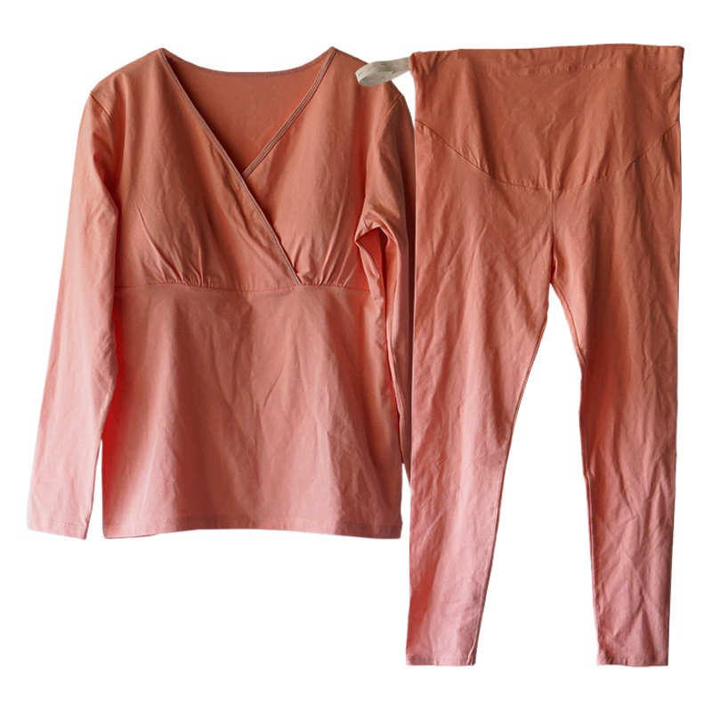 Осенне-зимний комплект из чистого хлопка для беременных, пижамы для кормления, всесезонная термоодежда, послеродовая домашняя одежда