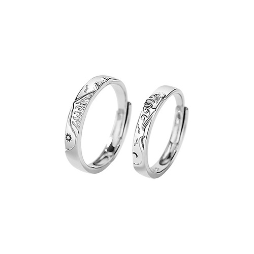 Original new mountain alliance vow couple ring sterling silver men and women pair niche design plain circle sun and moon ring gift