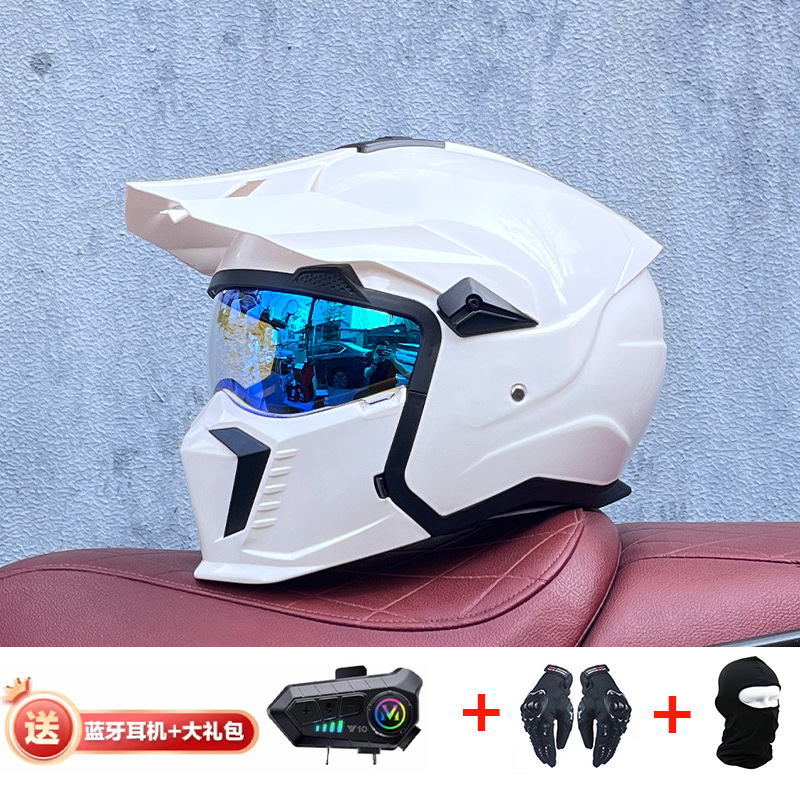 Orz Summer Retro Casco Four Seasons Black Warrior Combination Casco Hombre Motocicleta Half Casco Full Casco Locomotora Hombres y mujeres