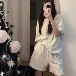 纯棉双短女睡衣