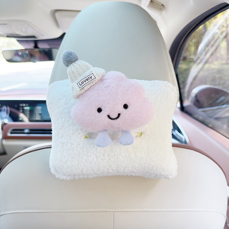 Qiao Le Jia Yuan – Armrest Cute Tissue Car tissue box/set - white-hat-pink-cloud-seat-back-tissue-box