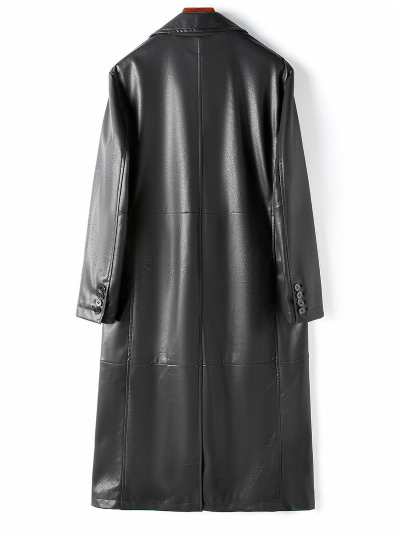 Long Over-the-knee PU Leather Suit Style Windbreaker Jacket Image 4