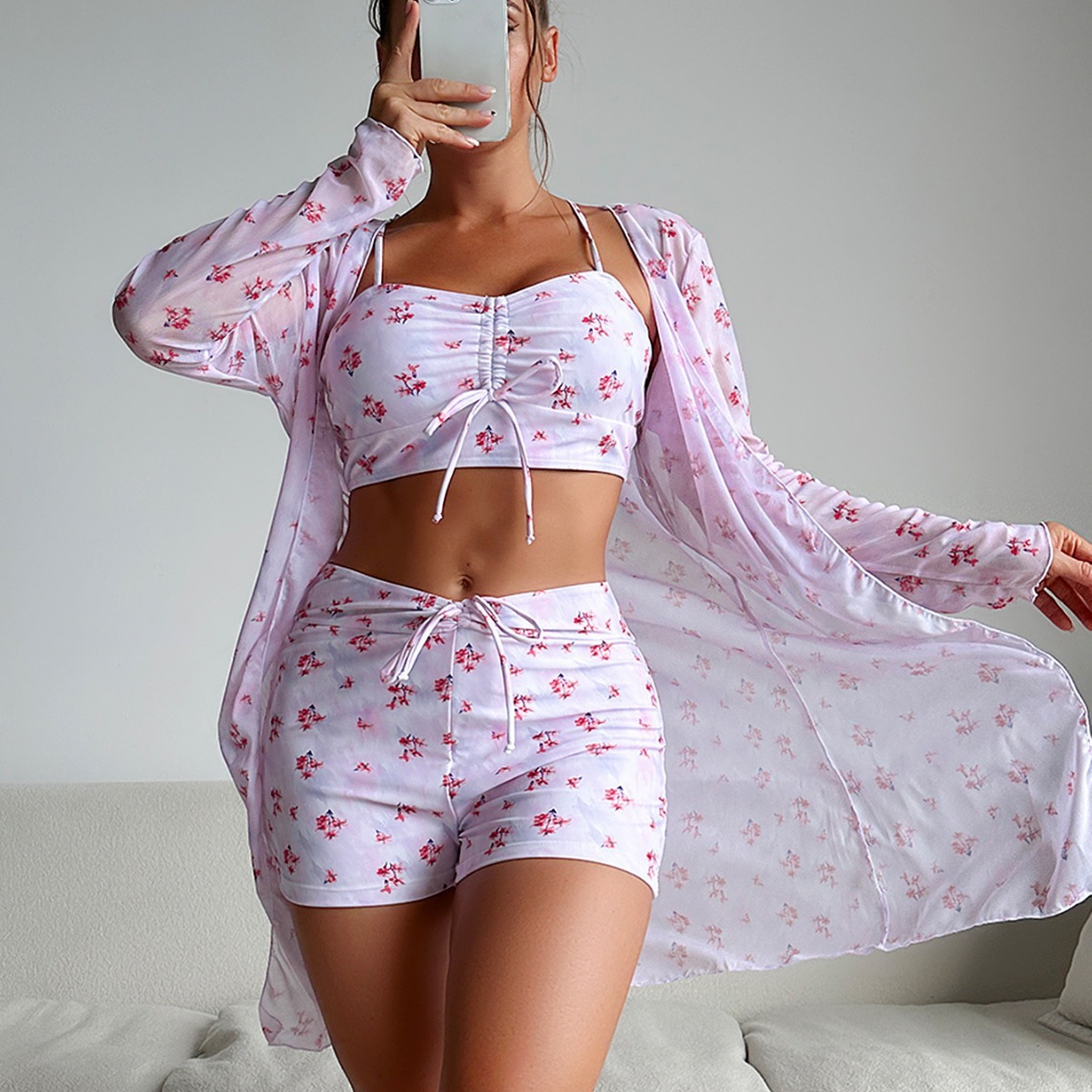 Mingyi 2024 nuevo multicolor de moda europea y americana de alta gama sexy impreso BIKINI de tres piezas traje de baño de mujer