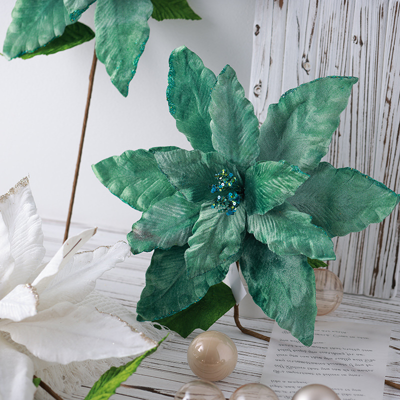 Nuevos productos transfronterizos de flores de Navidad verdes 40cm supergran tamaño de alta calidad fijación de diseño de flores decoración de árbol de Navidad