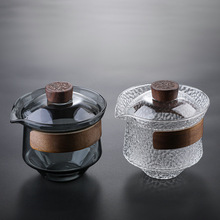 高硼硅玻璃盖碗茶杯功夫茶具套装透明泡茶壶手工大号敬茶暮雨盖碗