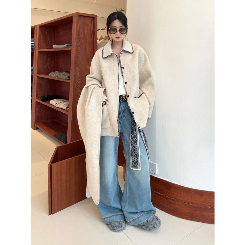 Nanyu 100 Fine Wool Shawl Removable Shell Edge Lapel Scarf Double-Sided Nylon Outwear Jacket for Women Winter