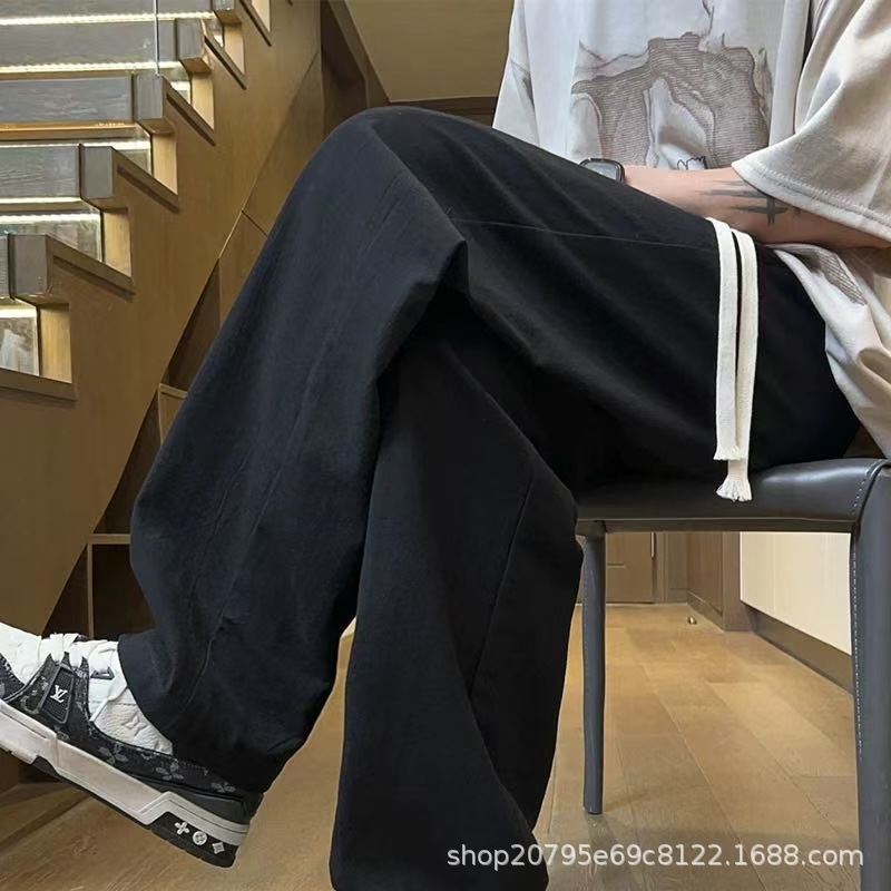 남성용 통기성 팬츠, 트렌디 브랜드, 봄, 가을, 여름용, 루즈핏, 스트레이트, 와이드 레그, 캐주얼 롱 팬츠, 남성 의류, 캐주얼, 다용도
