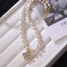 花朵四叶草珍珠项链女百搭高级感气质轻奢锁骨链简约颈链饰品配饰