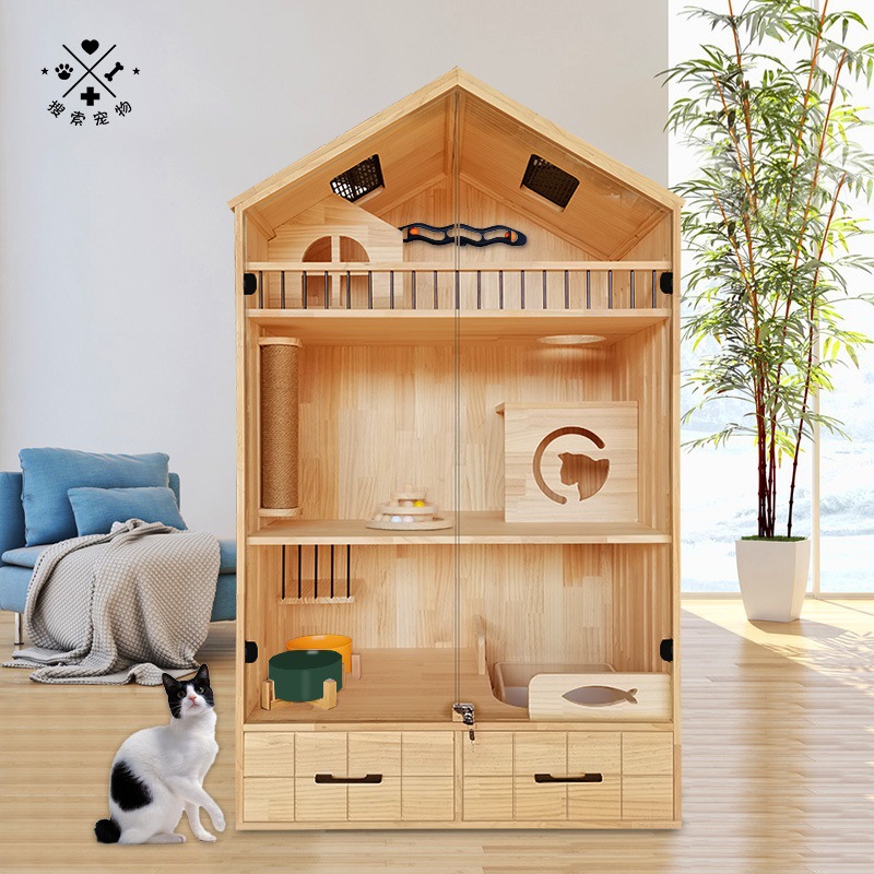 Cat Villa Cat House Cat Villa Solid Wood Cat Cage Cat Nest Super Large House Household Cat Cabinet Cat House Indoor Household