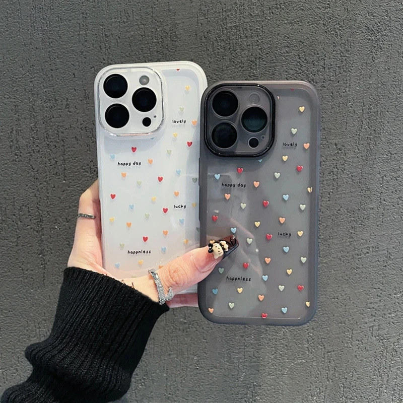 多巴胺小爱心金属镜框适用苹果15/16pro手机壳iPhone14精孔13防摔|undefined