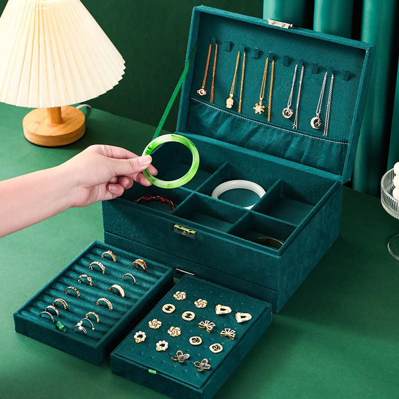 Caja de almacenamiento de joyas de ante de gran capacidad Pendientes de mujer Caja de joyería multifuncional Collar Anillo Caja de joyería de regalo