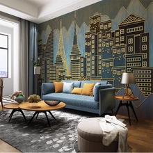 现代简约金色线条城市建筑浮雕雕刻电视背景墙壁纸8d客厅装饰墙布