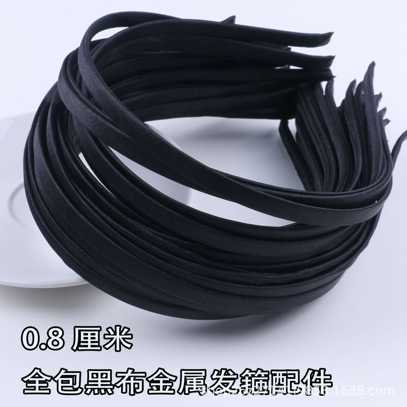 0.5/07/0.8/ 0.9cm DIY Black Hairband Accessories Materials Handmade Metal Wrapped Fabric Non-Slip Personalized Headband