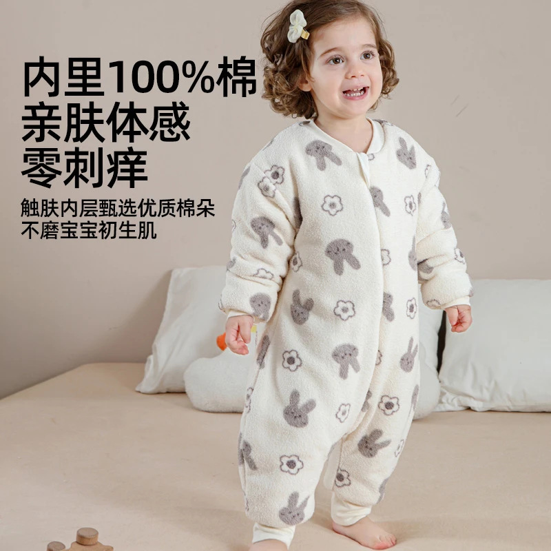 婧麒婴儿暖心绒睡袋秋冬款恒温蓄热保暖宝宝睡衣儿童防踢被子神器|undefined