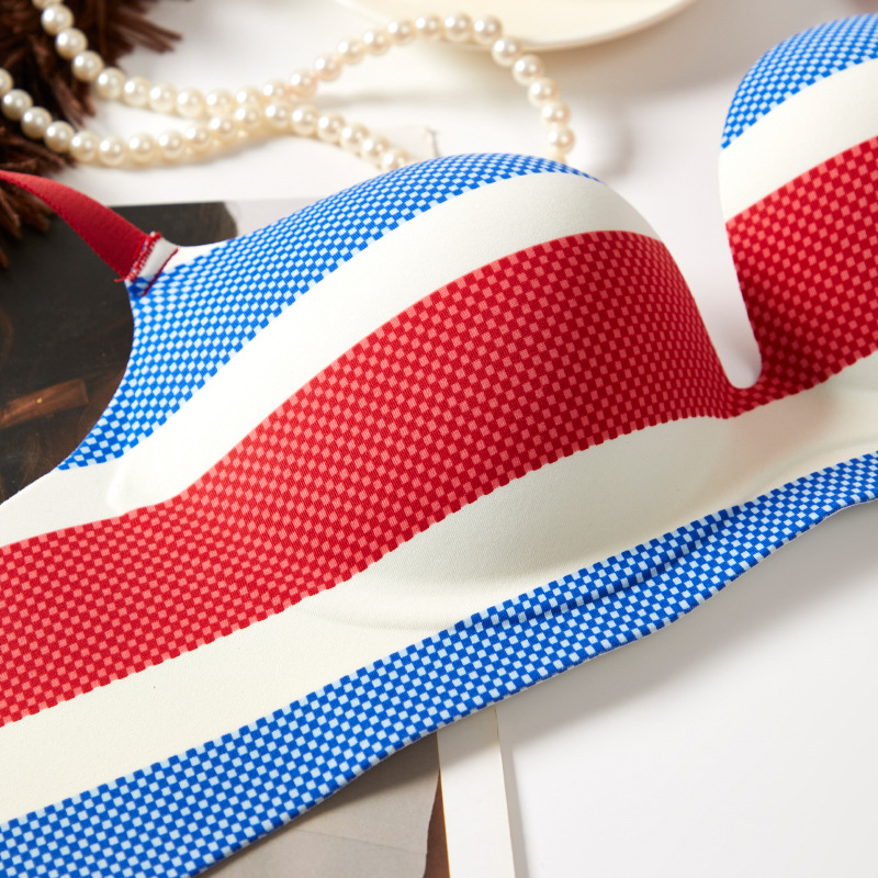 Sin anillo de acero rojo, blanco y azul tres colores sin marca ropa interior conjunto polong lateral fijo almohadilla interior brassiere delgado al por mayor