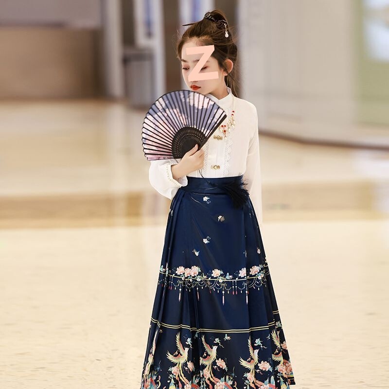 2025 New Style Horse-Faced Skirt Girls' Outfit Children's Clothing Little Girl Chinese Children's Hanfu Summer Retro Ancient Costume Tang Suit