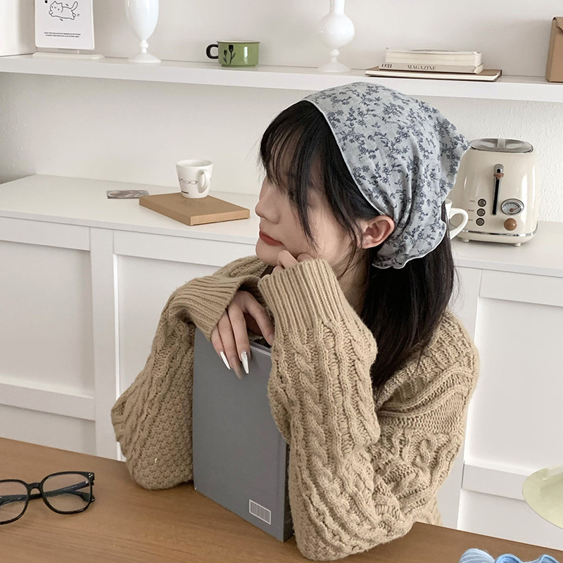 Bufanda triangular, babero, modelos de primavera y verano para mujer, pañuelo japonés de algodón y lino, diadema floral pastoral para mujer de verano, diadema de todo fósforo, accesorios para el cabello, sombreros