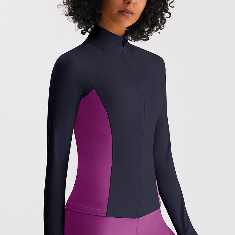 Chaqueta de ropa de yoga cepillada para mujer, delgado y delgado, camisa de cuello alto y fitness a juego