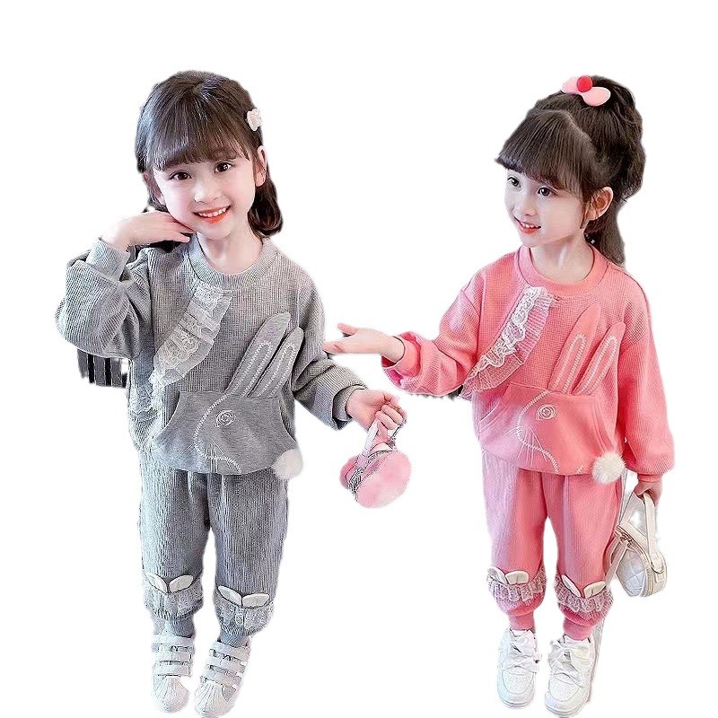 Mädchen Waffelstoff Herbst Set Hoodie Und Freizeithose_voghion.com