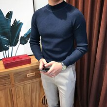 外贸半高领毛衣男士修身秋冬纯色套头韩版帅气百搭男装打底针织线