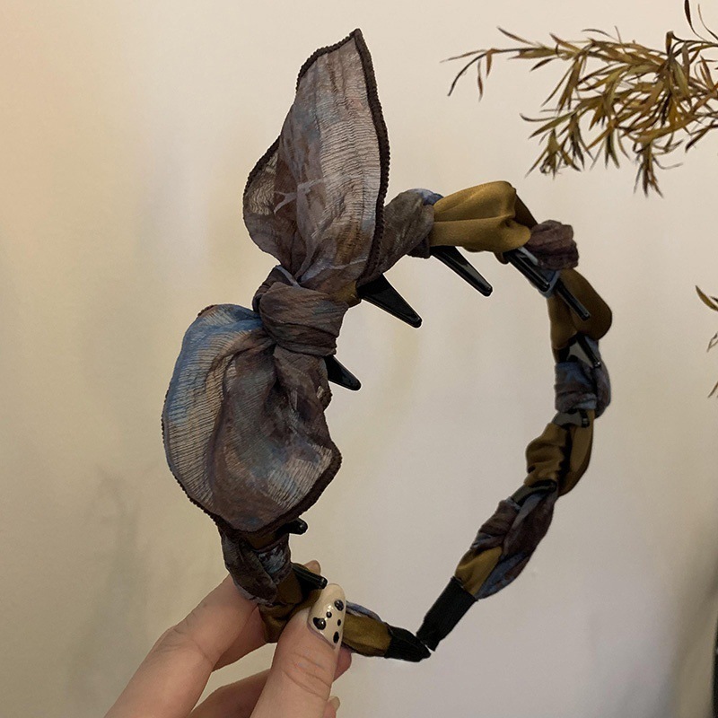 韩版兔耳朵蝴蝶结发箍波浪头箍女甜美可爱头饰百搭外出压发卡头箍|undefined