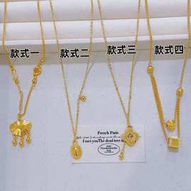 小红书同款黄金色龙鳞面平安锁吊坠项链新中式小众时尚套链饰品