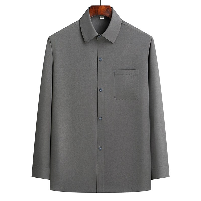 Dad's Spring and Autum Shirt Men's Middle-Aged and Elderly Long-Sleeved Shirt Ice Silk Casual Thin Suit Grandpa Top