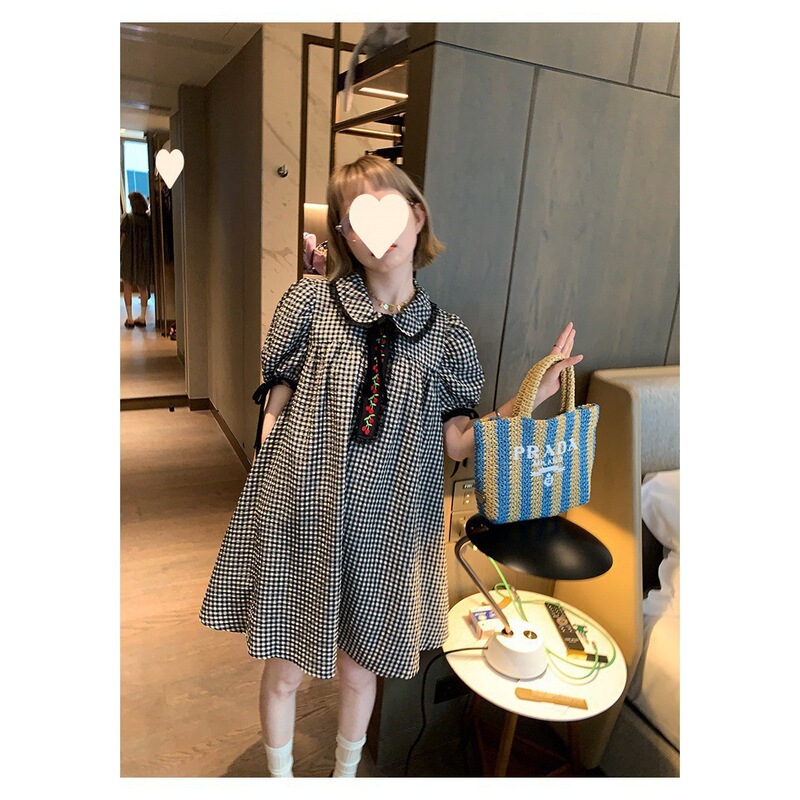 2026 Summer New Retro Petite Plaid Loose Sweet Doll Dress Plus Size Maternity Dress