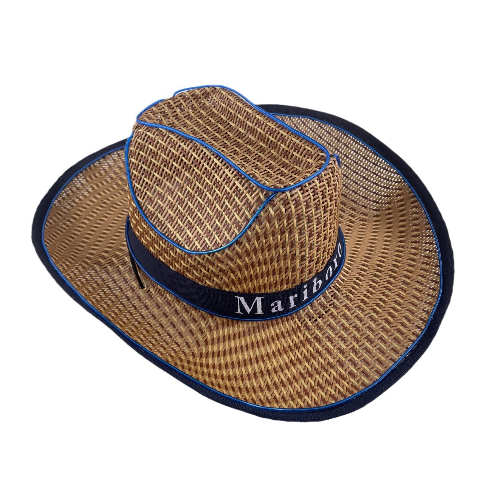 #614-1 3V无线款-草帽发光牛仔帽翘沿藏青 深蓝色