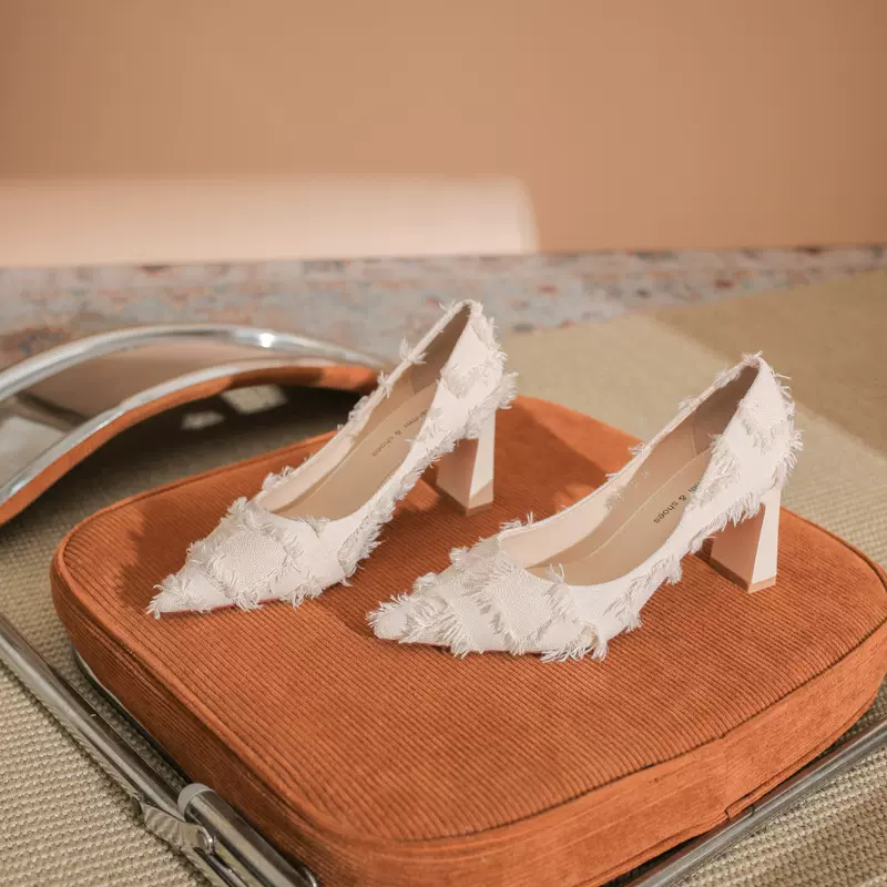7777B毛毛高跟鞋女2025年新款春季尖头婚鞋细跟单鞋配裙子