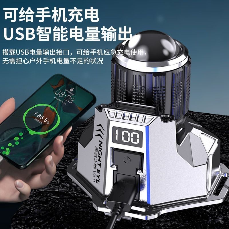 Nuevo láser blanco fuerte cabeza de luz super brillante al aire libre remoto recargable inducción de teléfono móvil de larga duración de la lámpara de pesca lámpara de minería