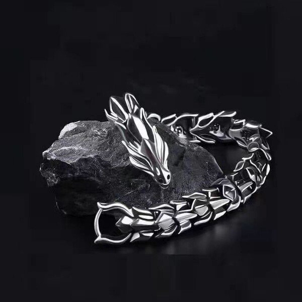 국경을 넘나드는 인기 유럽과 미국의 복고풍 드래곤 헤드 다색 핸드 쥬얼리 팔찌 Longlin Metal Dragon Bone 펑크 힙합 남성용 팔찌