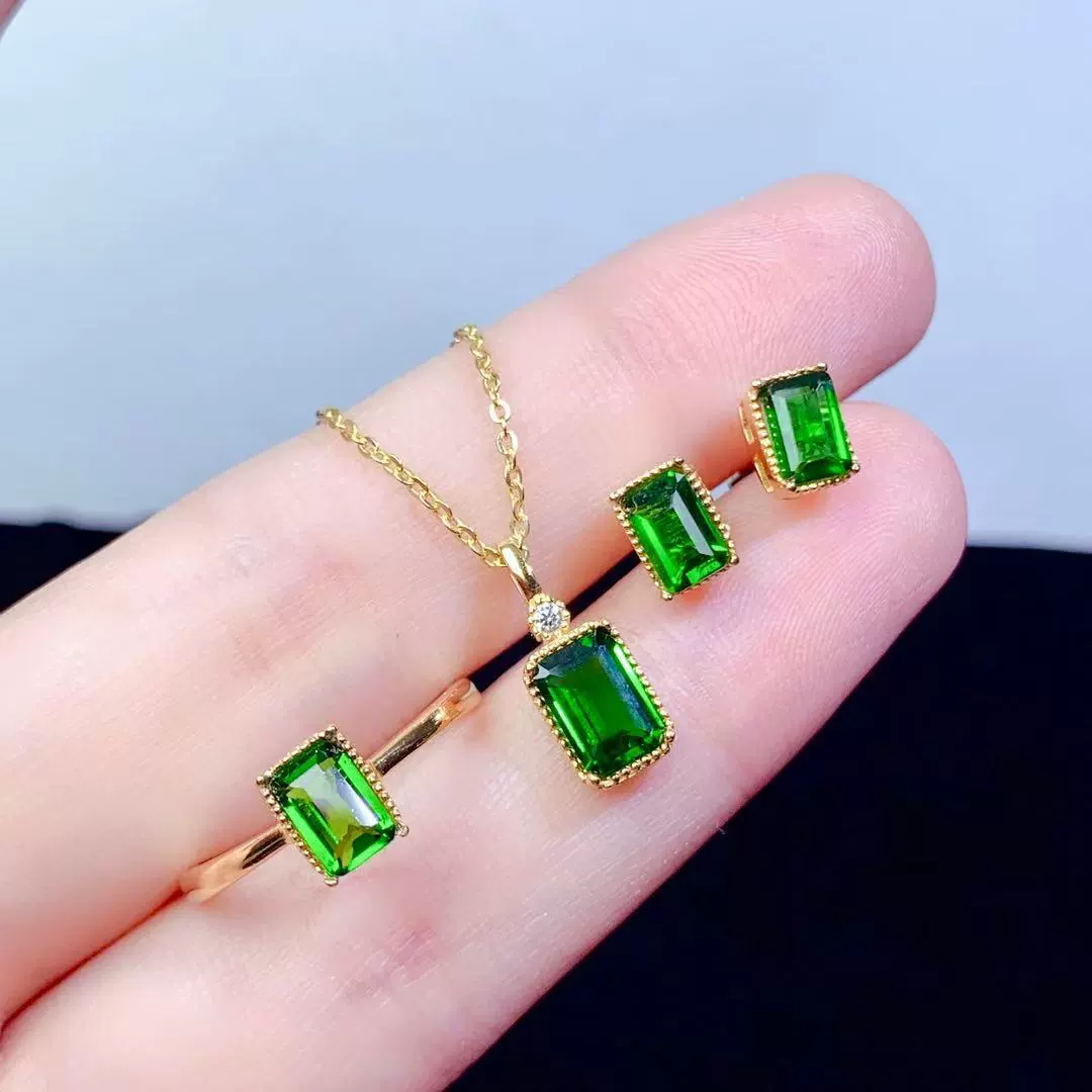 Набор серег-кольц с натуральным диопсидом, кулон из стерлингового серебра 925 пробы, инкрустация, простой модный нишевый дизайн, красочный сокровище