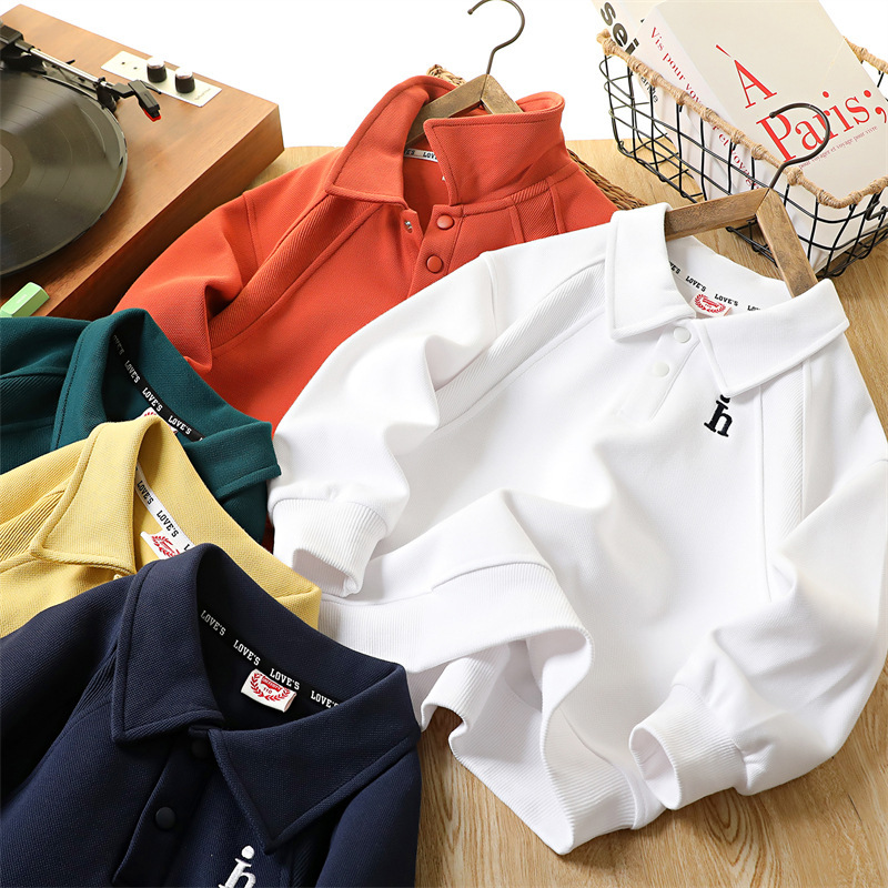 Children's Sweatshirt Family Knitted Long-Sleeved Lapel Polo Shirt Pure Color Boys and Girls Pullover 25 Autumn Lv1073