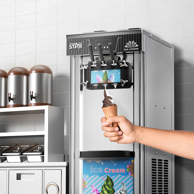 Winningstar leche tienda de té helado de cono sundae pequeña máquina de helado comercial de tres cabezas máquina de helado vertical