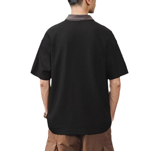 Summer Heavyweight Loose Zipper Collar Sports Men's Trend Brand Half Sleeve T-Shirt American Retro Polo Shirt Men's Short Sleeve
