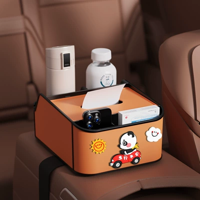 Storage Box Water Cup Holder – Car tissue box/set - safe-travel-8th-generation-armrest-box-storage-box-orange