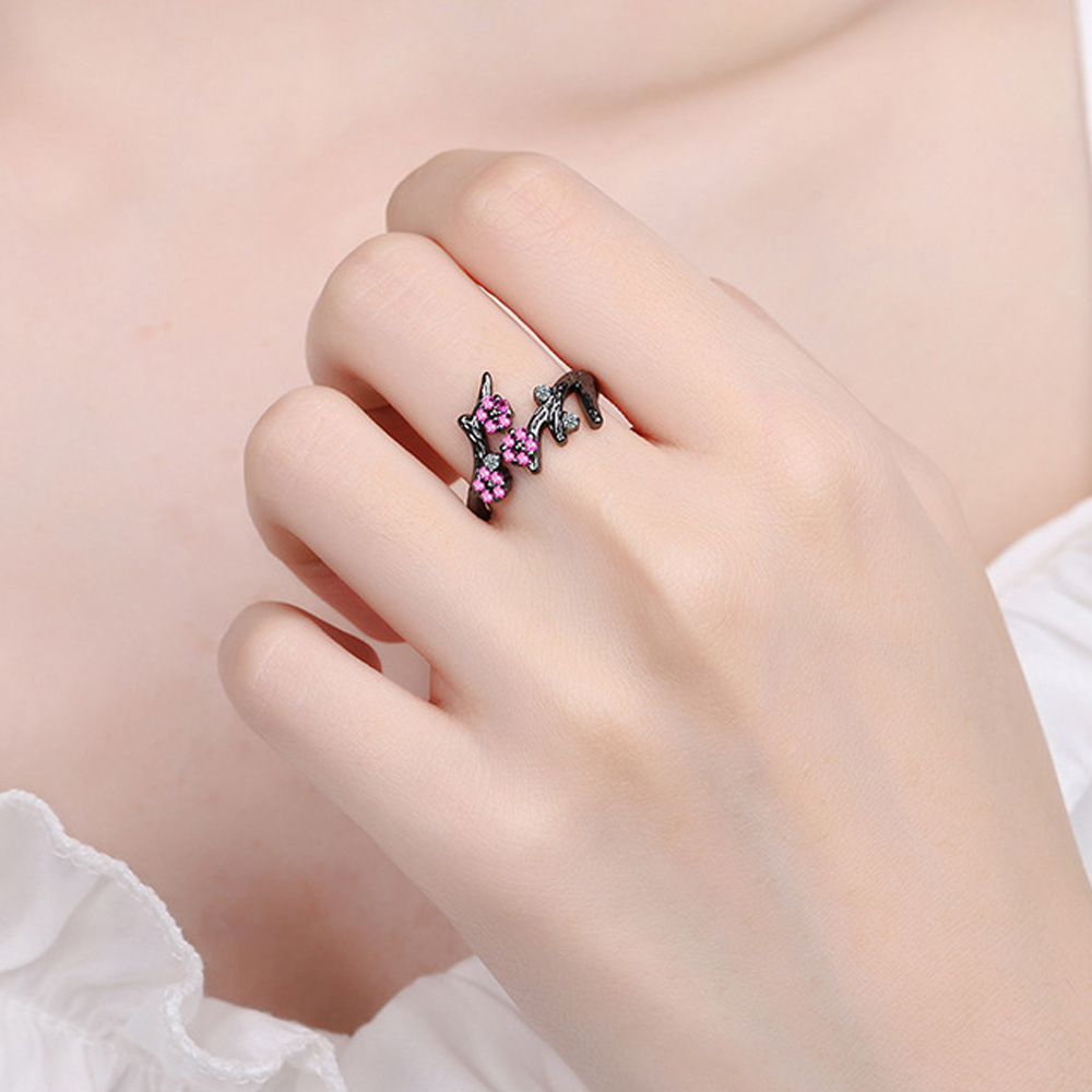 Copper Material Elegant Flower Copper Inlay Zircon Open Ring