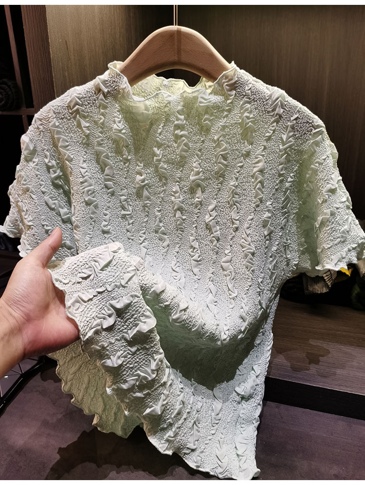 Áo thun nữ tay ngắn cổ tròn phối ren hoa nổi cao cấp — màu đen, Xanh lá cây nhạtcolor, màu tím nhạt, màu mơ chi tiết 10