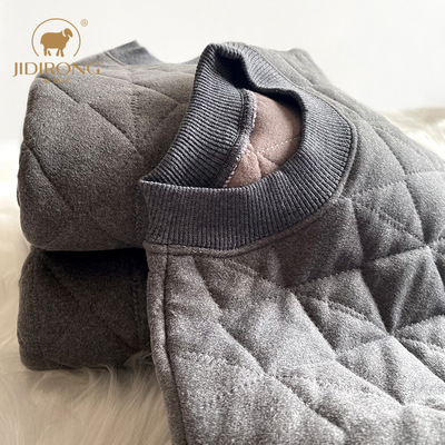 冬新款儿童保暖内衣夹层羊毛绗棉加厚男女中大童装夹棉卫衣打底衫