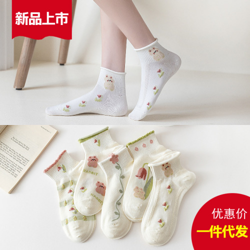New Socks Women's Socks Summer Thin Tulip Women's Boat Socks Japanese College Style Shallow Mouth Girls Socks Wholesale