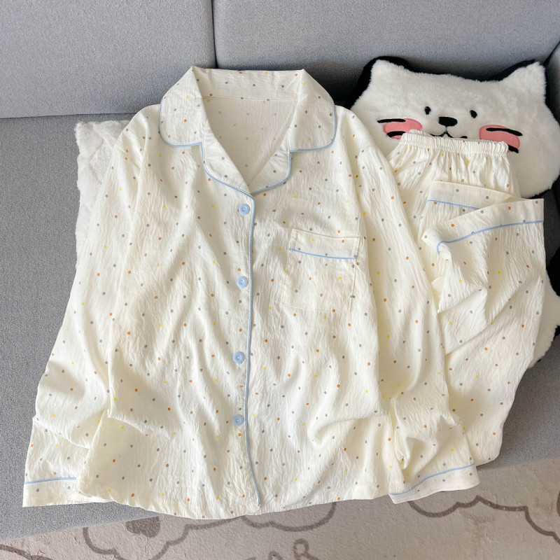 Factory Direct Sales Spring & Fall New Style Cloud Cotton Cute Printed Lapel Cardigan Pajamas Set That Can Be Worn Outside Long-Sleeved Pants Factory Direct Sales Spring & Fall New Style Cloud Cotton Cute Printed Lapel Cardigan Pajamas Set That Can Be Worn Outside Long-Sleeved Pants