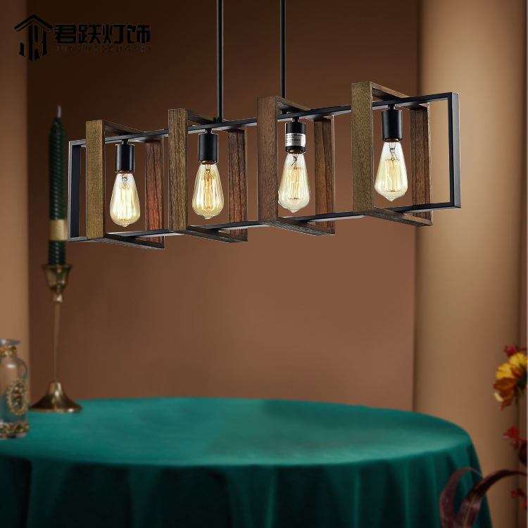 Araña Zhongshan Araña de hierro arte retro sala de estar comedor candelabro de madera de alta calidad dormitorio de hotel lámpara americana