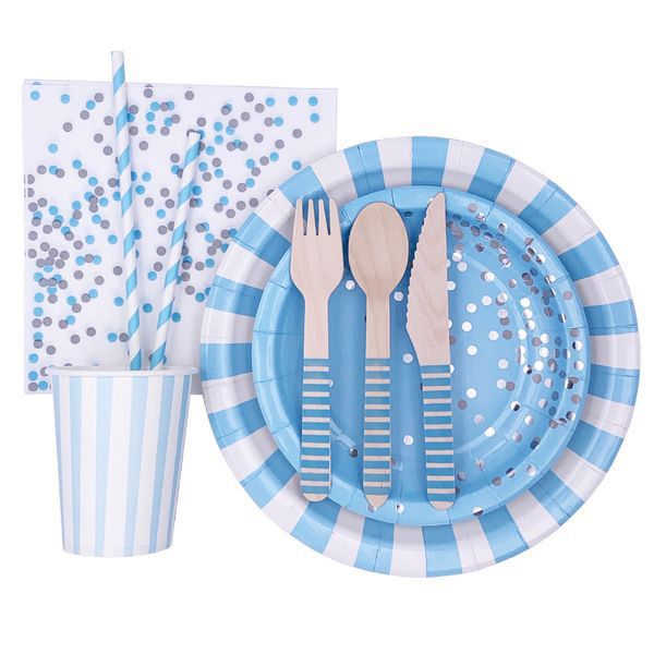 Birthday party decorations, party scene setup, disposable tableware set, decorative items, pink and blue, universal style