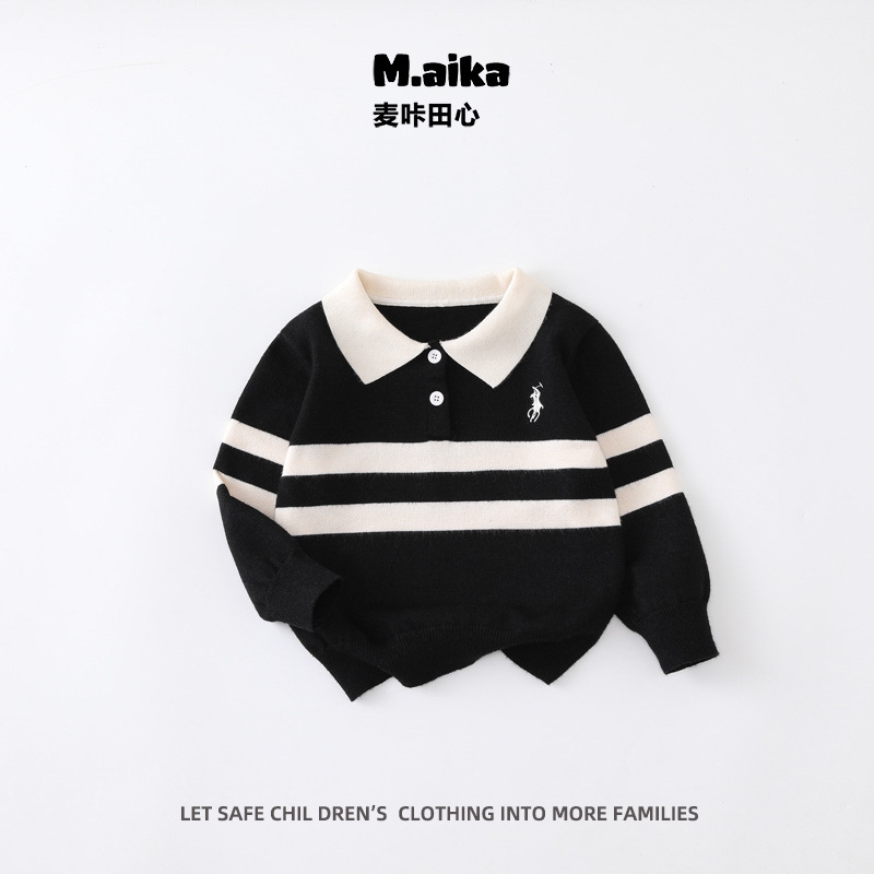 Children's knitted demi-season sweater for boys, Korean style, with embroidery 2