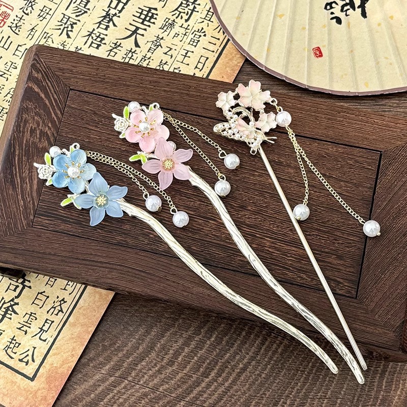 Flores chinas retrógradas flange paso agitando pinzas de cabello de mujer elegante ropa de estilo chino pinzas de cabello de cabello de cabeza trasera pinzas de cabello