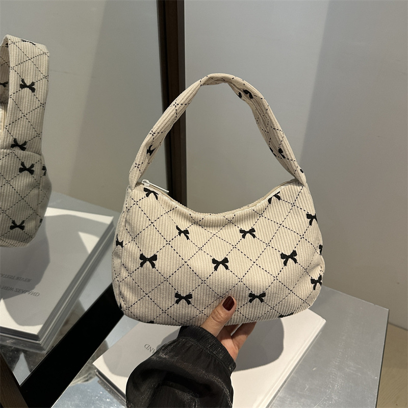 Korean-style Corduroy Rhombic Bow Underarm Bag 2024 New Shoulder Bag Small High Color Value All-match Hand Bag