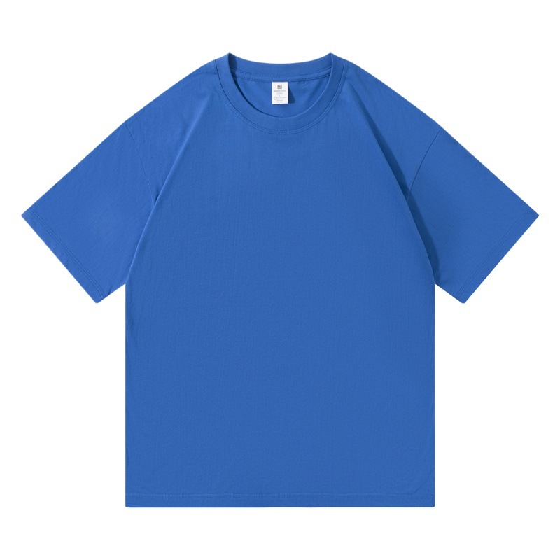 Camiseta de Verano de Manga Corta de Algodón Peinado de 220g para Hombre, Cuello Redondo Holgado, Hombros Caídos, Camiseta Básica de Color Sólido para Mujer, Estilo Simple.