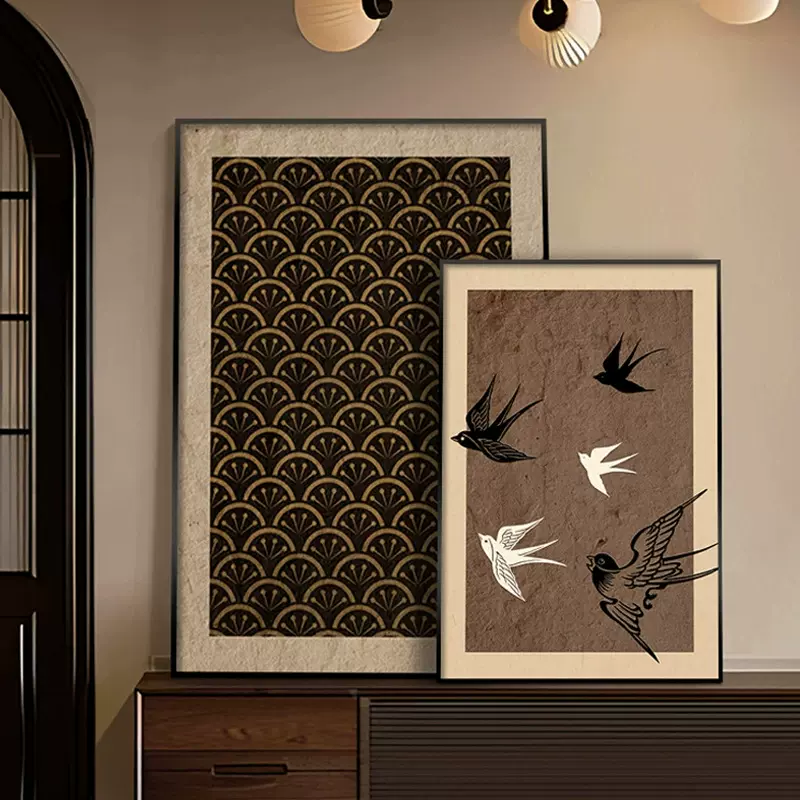 美拉德中古风客厅装饰画沙发背景墙落地挂画复古小众艺术桌面摆画